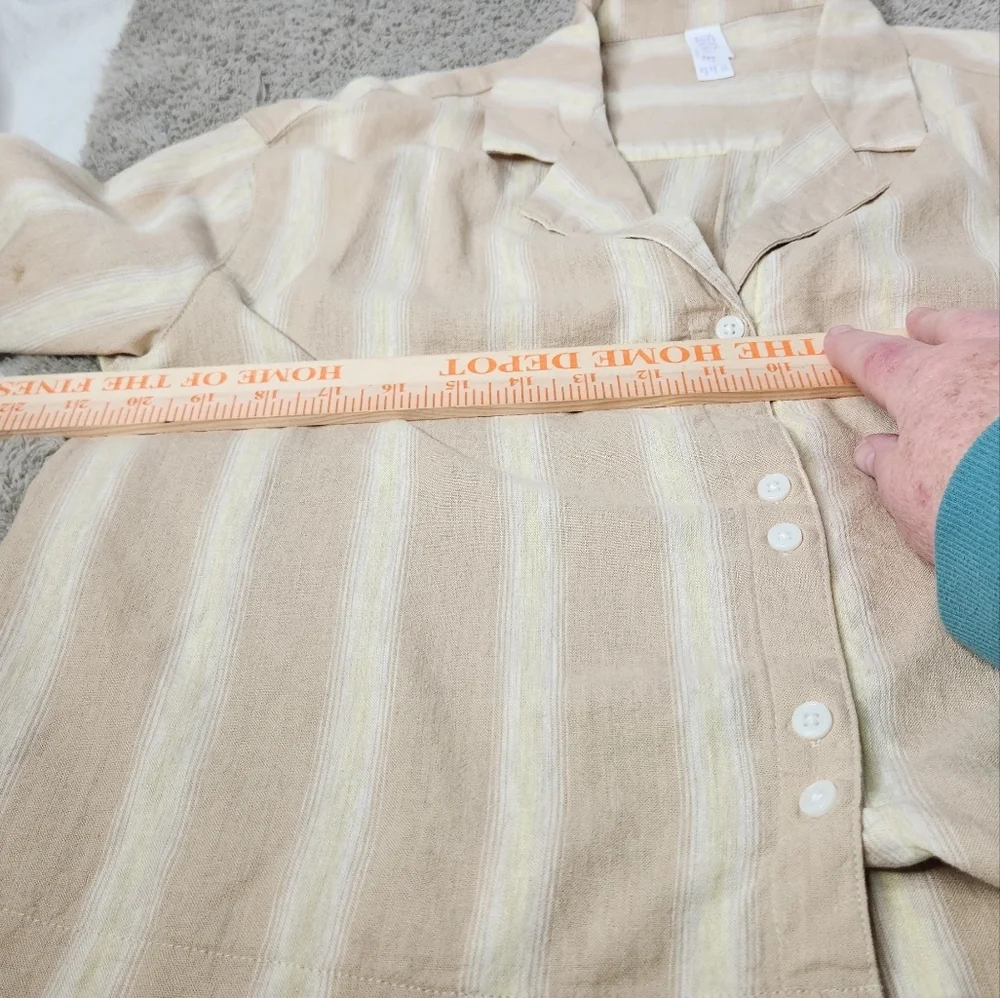 Women's Striped Linen Blend Button-Up Pajama Top - Stars Above Tan XS - Picture 8 of 11